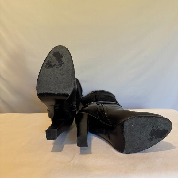 RALPH LAUREN BLACK LEATHER & PONY STACKED HEEL BOOT SIZE: 8-1/2B - Picture 9 of 13